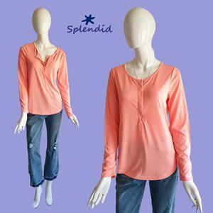 Splendid NEW Light Academia Half Placket Zip Long Sleeve Jersey Top M